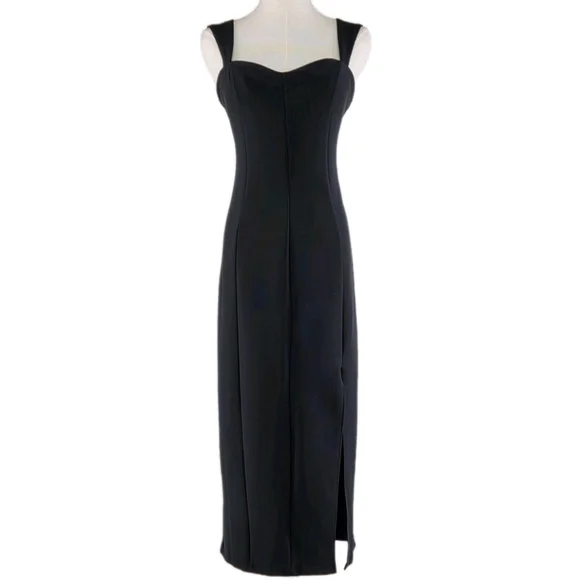 Quiet Luxury Abercrombie Fitch Black Midi Dress Women’s M Sweetheart Neck Slit - Picture 1 of 13
